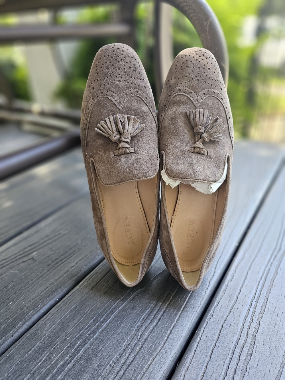 J. Crew Taupe Suede Tassel Loafers